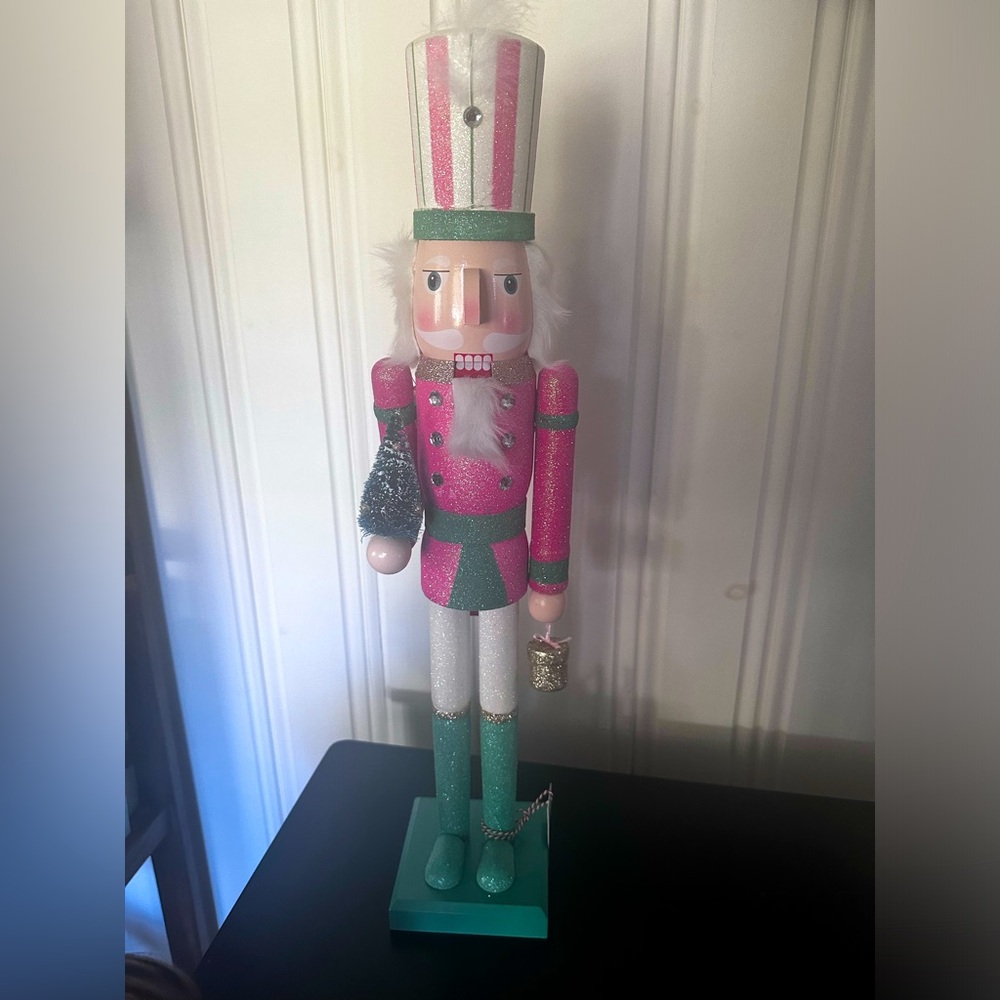 23” Pink Sparkle Glitter Wood Nutcracker by Queenwest
